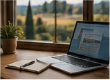 Laptop and documents for initial administrative setup